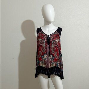 Bila Red Paisley Tie-Front Sleeveless Camisole